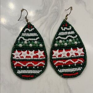 Festive Christmas Beaded Teardrop Earrings